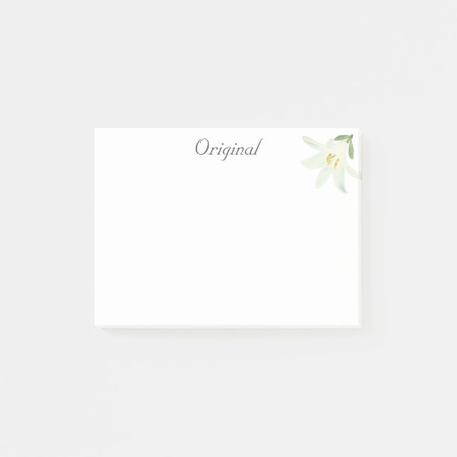 Ursprunglig vit amaryllisblomma på vit post-it block (Framsida)