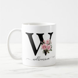Ursprunglig W Monogram Blommigt Flower Rosa ros Mu Kaffemugg