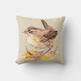 Ursprunglig Watercolor Bird Cute House Wren Kudde