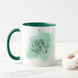 Ursprunglig Watercolor Monogram Grönt Botanical Mugg