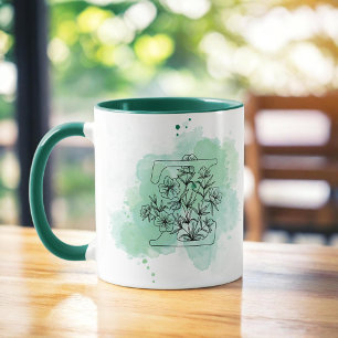 Ursprunglig Z-vattenfärgad monogram-Grönt botanisk Mugg