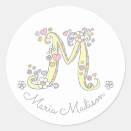 Ursprungliga ID-namnsmärken för monogram M Runt Klistermärke