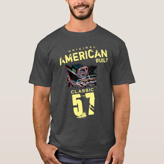Ursprungligt amerikanskt Byggt klassiskt 57 bilhör T Shirt (Framsida)