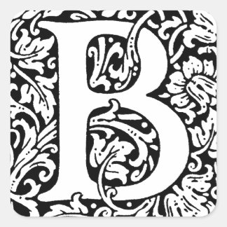 Ursprungligt B-monogram. Anpassat Namn-Blommönster Fyrkantigt Klistermärke