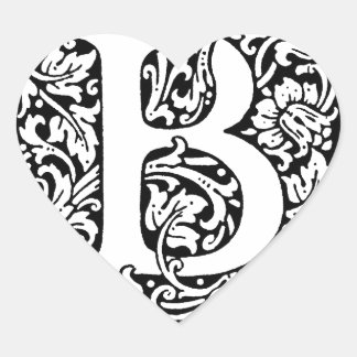 Ursprungligt B-monogram. Anpassat Namn-Blommönster Hjärtformat Klistermärke