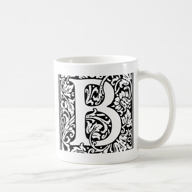Ursprungligt B-monogram. Anpassat Namn-Blommönster Kaffemugg (Höger)