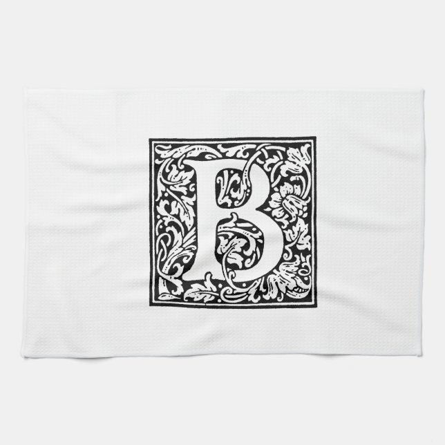 Ursprungligt B-monogram. Anpassat Namn-Blommönster Kökshandduk (Horisontell)