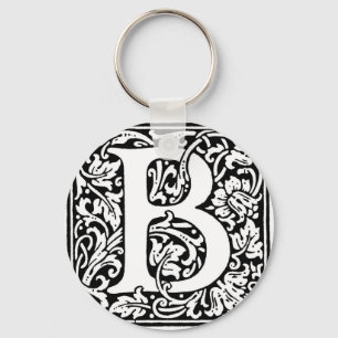 Ursprungligt B-monogram. Anpassat Namn-Blommönster Nyckelring
