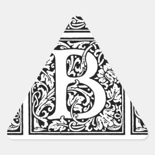 Ursprungligt B-monogram. Anpassat Namn-Blommönster Triangelformat Klistermärke