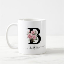 Ursprungligt B Rosa ros Blommigt Flowers Monogram