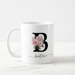 Ursprungligt B Rosa ros Blommigt Flowers Monogram  Kaffemugg