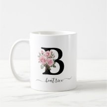 Ursprungligt B Rosa ros Blommigt Flowers Monogram 