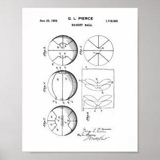 Ursprungligt Basket Boll-patent, Vintage Boll Post Poster