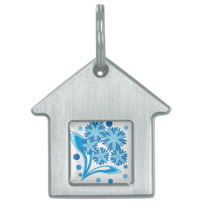 Ursprungligt blåa blommor ID-bricka husdjur (Framsidan)