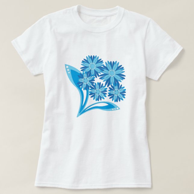 Ursprungligt blåa blommor t shirt (Design framsida)