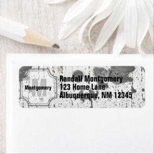 Ursprungligt Brev Monogram White Aspen Träd Bar Returadress Etikett