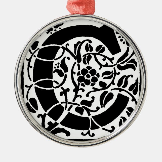Ursprungligt C-monogram. Blommigt Namn Customized  Julgransprydnad Metall (Framsidan)