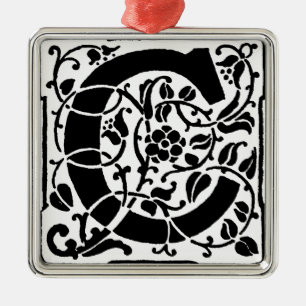 Ursprungligt C-monogram. Blommigt Namn Customized Julgransprydnad Metall