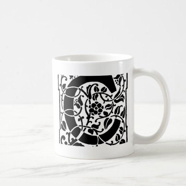 Ursprungligt C-monogram. Blommigt Namn Customized  Kaffemugg (Höger)