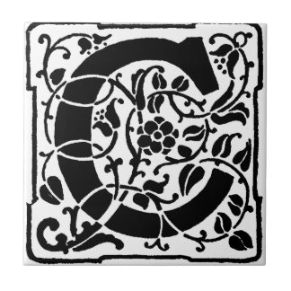Ursprungligt C-monogram. Blommigt Namn Customized  Kakelplatta