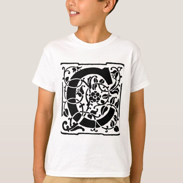 Ursprungligt C-monogram. Blommigt Namn Customized  Tee (Framsida)