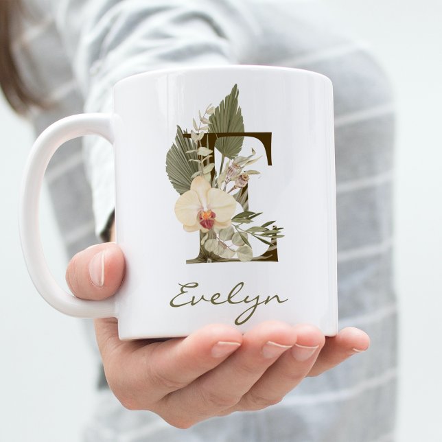 Ursprungligt E Boho Blommigt Orchid Greenery-eget  Kaffemugg (Skapare uppladdad)