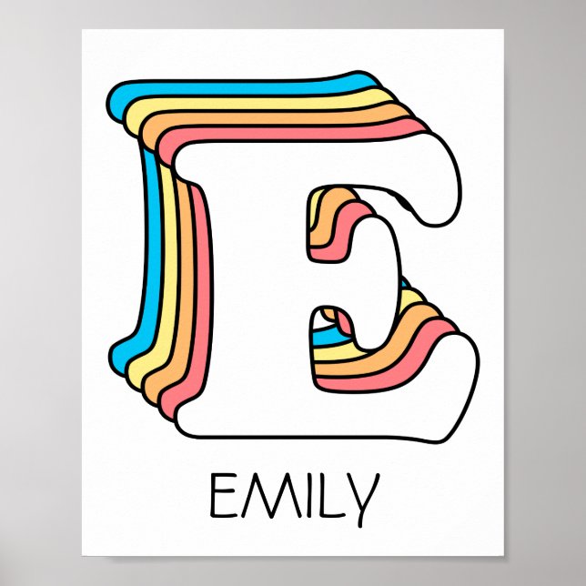 Ursprungligt E Brev Namn Cute Rainbow Alphabet Poster (Framsidan)