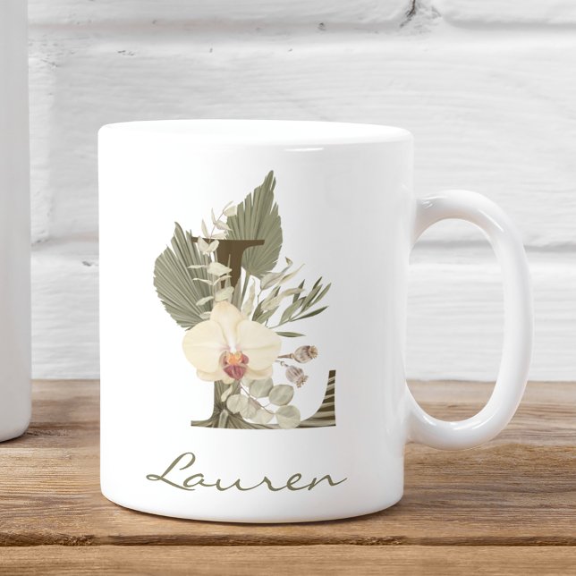 Ursprungligt eget namn för L Boho-Blommigten Orchi Kaffemugg (Skapare uppladdad)