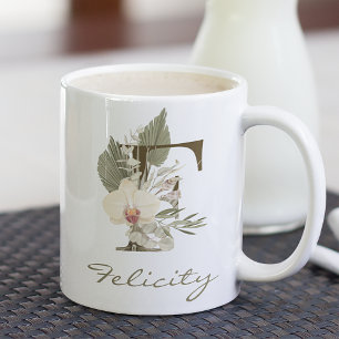 Ursprungligt F Boho Blommigt Orchid Greenery-eget Kaffemugg