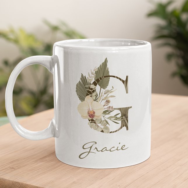 Ursprungligt G Boho-Blommigt Orchid Greenery-eget  Kaffemugg (Skapare uppladdad)