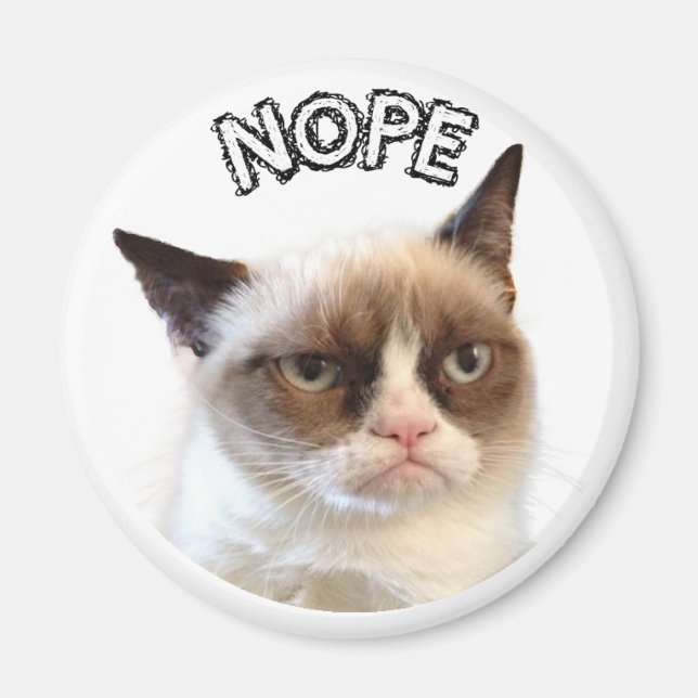 Ursprungligt grumpy Cat Round Magnet "NOPE" (Framsidan)