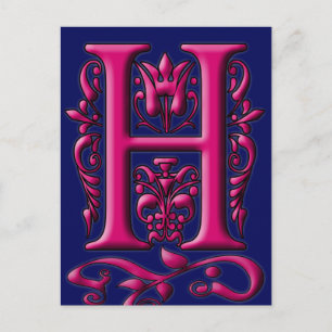 Ursprungligt H Fuschia-monogramkort Vykort