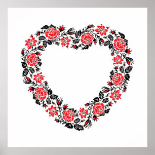 Ursprungligt hjärta för blommor av kor-stygn röd r poster