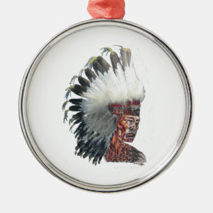 Ursprungligt Indian i Headdress Julgransprydnad Metall