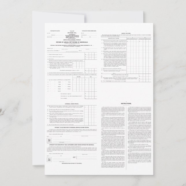 Ursprungligt inkomstskatteformulär 1040 från 1913  (Framsida)