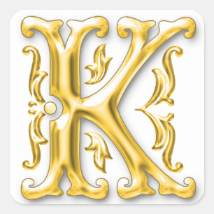 Ursprungligt K Capital Brev-märke i Guld Fyrkantigt Klistermärke