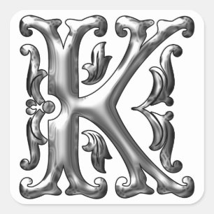 Ursprungligt K Capital Brev-märke i Silver Fyrkantigt Klistermärke
