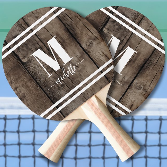 Ursprungligt monogram av trä pingisracket (Wood Script Initial Monogram Ping Pong Paddle)