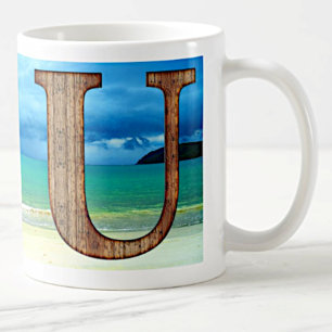 Ursprungligt monogram Brev-kubikscen för träträ Kaffemugg
