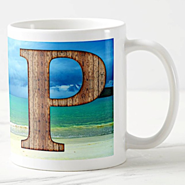 Ursprungligt monogram Brev P-strandscen i havet Kaffemugg (Skapare uppladdad)