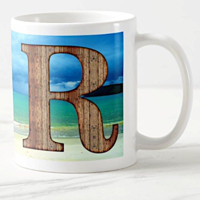 Ursprungligt monogram Brev R Beach Ocean Scene Kaffemugg (Skapare uppladdad)