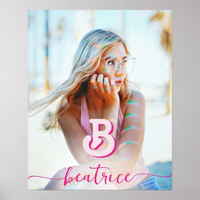 Ursprungligt Monogram för Brev Snyggt Shock rosa Poster (Framsidan)