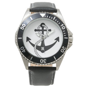 Ursprungligt monogram för Nautisk ankarPersonlig Armbandsur