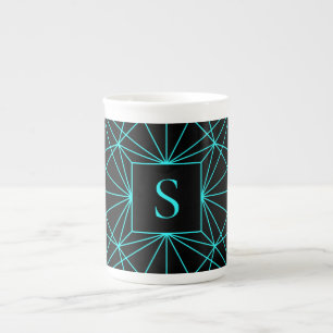 Ursprungligt monogram Geometrisk turkos Benporslin Mugg