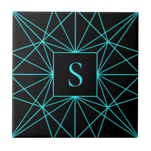 Ursprungligt monogram Geometrisk turkos Kakelplatta