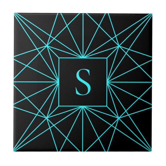 Ursprungligt monogram | Geometrisk turkos Kakelplatta (Framsidan)