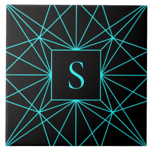 Ursprungligt monogram Geometrisk turkos Kakelplatta