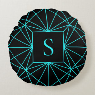 Ursprungligt monogram Geometrisk turkos Rund Kudde
