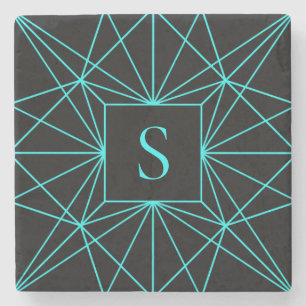 Ursprungligt monogram Geometrisk turkos Stenunderlägg