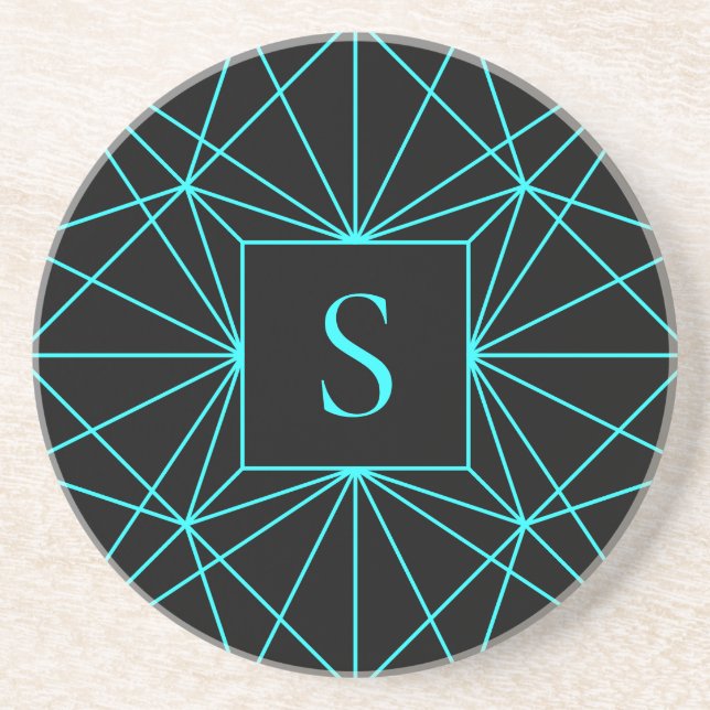 Ursprungligt monogram | Geometrisk turkos Underlägg (Framsidan)